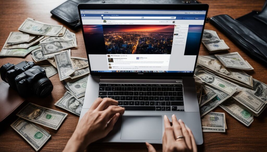 Op deze foto zie je een computer en geld als voorbeeld van Online geld verdienen met bloggen
