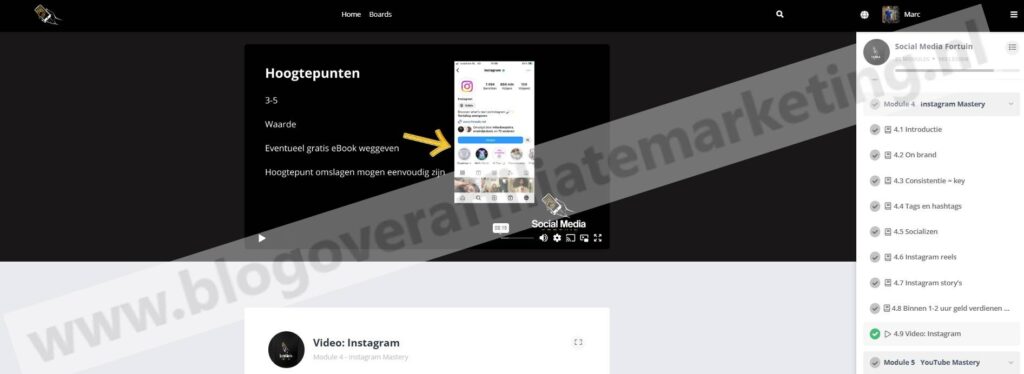 Op deze foto zie je de Instagram Mastery van de Social media Fortuin
